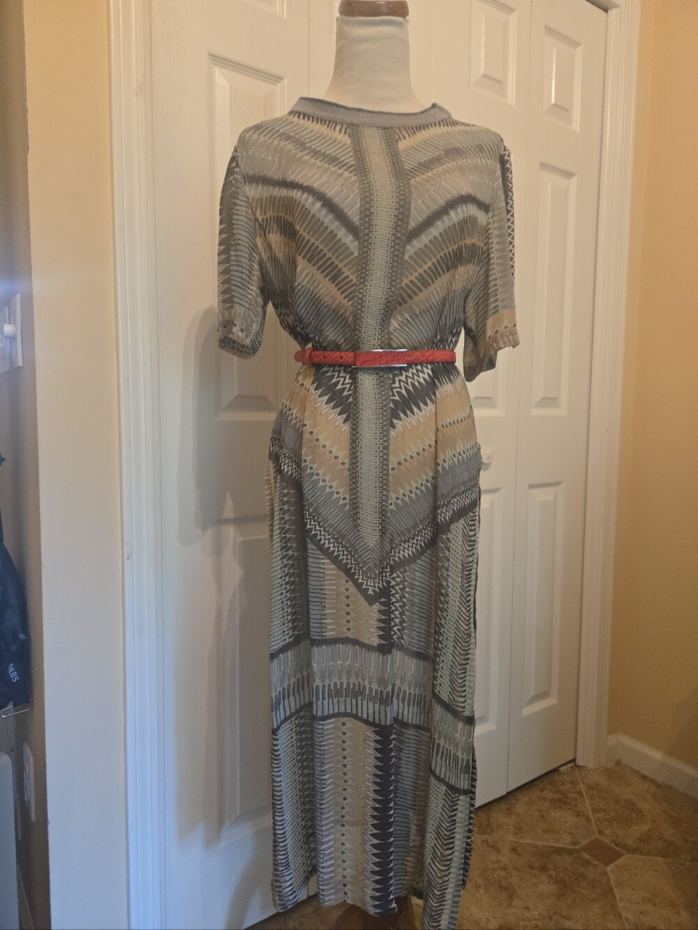 Anthropologies CONDMONS APPLY Geometric Print See Thru Maxi Dress Sz M, No Belt